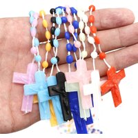 12/120Pcs Plastic Rosary Beads Cross with Jesus Necklace Catholicism Prayer Religious Jewelry