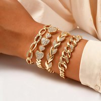 Gold Plated Cubic Zircon Chunky Link Bracelet, Metal Chain Watch Strap Stackable Wristband, Fashion Charm Jewelry for Women Gift