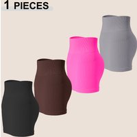 Versatile Elasticity Package Hip Pencil Skirt For Women Seamless Solid Color Stripe Fabric Skirts High Waist Tight Short Skirts