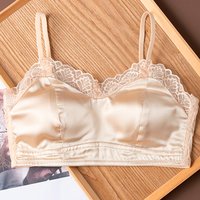 Lace Bralette Bra for Women 19 Momme Mulberry Silk No Underwire Wireless Full Coverage Lightly Lined Adjustable Skinny Strap