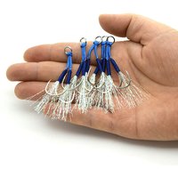 10pair Assist Hook Solid Ring JigLure Jigging Fishjig Double Pair Barbed Assist Hooks Pesca Peche Blue Feather Fishing Slow Jig