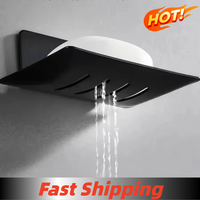 1pc Black Carbon Steel Soap Box, Non Perforated Wall Mounted Bathroom Soap Box, Grey Bathroom Soap Holder, Soap Storage Rack