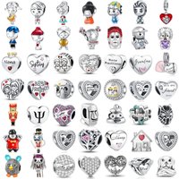 925 Silver Cartoon Figure Heart Charm Beads Family Friend Nurse Nana Dad Sister For Original DIY Women Jewelry Gift