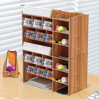 1pc Wooden Mark Pen Pencil Holder Desktop Standing Storage Box Large Capacity Stationery Shelf Desk Organizer Home Office