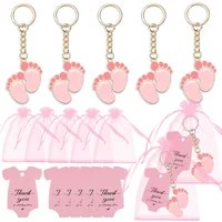 15pcs Baby Shower Favors Footprint Gifts with White Organza Bags Thank You Tags Baby Party Decor Supplies