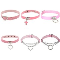 2025 fashion Pink Heart Lock Rivet Choker Necklace PU Leather Punk Rock Collar Bondage Choker Gothic Jewelry Party Necklaces