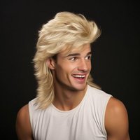 Synthetic Long Blonde Mullet Wig Machine Made for Men 70s 80s Costume Fancy Party Curly Punk Rocker Halloween Costumes Male Use
