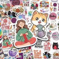 50pcs Cartoon Knitting Stickers Decals For Phone Laptop Scrapbook Skateboard Guitar DIY Graffiti Aesthetic Stickers Gifts