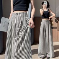 New 2026 Women's Summer High Waisted Pajama Pants with Lazy and Loose Fit Thin Casual Stripes Straight Leg Pants Look Slim