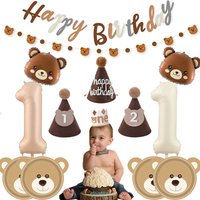 Kids Teddy Bear Party Decoration Felt Hat Happy Birthday Banner Foil Bear Number Balloons Boys 1st Birthday Baby Shower Supplies