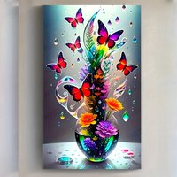 Adult Diamond Painting Kit - Butterfly And Floral Fantasy Design, Includes a Glass Vase, Unframed 5D Full Diamond Round Drill