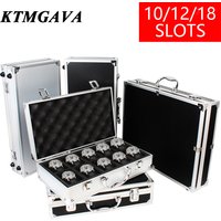 Boîte de rangement de montre noire en alliage d'aluminium, grille 10/12/18, boîte de collecte de bijoux, boîte de montre Portable de grande capacité, boîte-cadeau de qualité