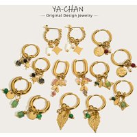 YACHAN Stainless Steel 18K Gold PVD Plated Hoop Earrings for Women 2023 Trendy Natural Stone Charms Drop Earring Jewelry Gift