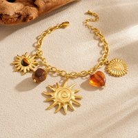 Stainless Steel Sun Heart Crystal Charm Adjustable Bracelet For Women Girl Beach Fashion New Jewelry Gift Party Holiday