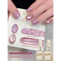 XEIJAYI 2Pcs 15ml Pink Cat Eye Glitter Gel Nail Polish Set,UV LED Soaking Nail Gel, Semi-Permanent, DIY Salon Quality Nail Art