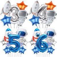 Space Theme Balloon Set Astronaut Rocket 32inch Number 1-9 Foil Balloon for Kids Outer Space Birthday Party Decor Supplies