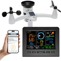 8-in-1 kabellose Wetterstation mit WiFi-Synchronisierung, solarbetriebener Außensensor, Echtzeit-Temperatur/Feuchtigkeit/Wind/Regen/Druck für Zuhause