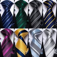 New Formal Ties Classic 100% Silk Blue Striped Necktie Handkerchief Cufflinks Gift For Men Wedding Tie Cravate Gravatas DiBanGu