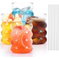 1 Set Bubble Drinking Glasses 10oz Ribbed Drinking Glass Cups Wide Opening Glassware Water Cup for Cocktail Soda Juice Bar Tools