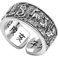 New Vintage 12 Zodiacs Ring Male Index Finger Accessories Personality Fashion Men 925 Silver Ring Adjustable Animal Pattern Ring