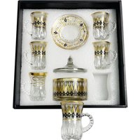 12-Piece Set, Türkiye Black Tea Cup, Middle Eastern Arabic Gold Edge Glass Cup & Saucer Set, Home Party Tea Coffee Drinking Set