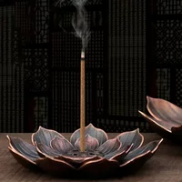 NNew 1PC Alloy Incense Burner Stick Holder Plate Buddhism Lotus Censer Bronze Incense Burner