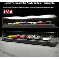 Acrylic Dust Cover with Lighting Leather Display Scene for 164 Car Model Suitable for GT Storage And Diecast Collectibles