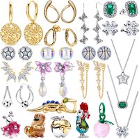 New S925 Silver Plated Stud Hoop Earring Twisted Sparkling Flower Emerald Star Necklace Charm Gem Elegant Fine Jewelry for Women
