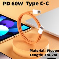 Dual Type-C PD 60W Fast Charging Mobile Phone Charging Cable for iPhone 17 16 15 iPad Samsung Android