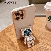 3D Quicksand Bear Bracket Plating Case For iPhone 17 Pro Max 16 15 14 12 13 11 Pro Max Plus 17Air Mini Glitter Fold Stand Cover