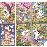 Kawaii Bunny Diamond Embroidery Kits Sakura Flower Garden DIY Mosaic Picture Kids Room Living Room Art Decoration