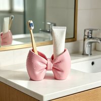 1pc Creative Bow Pen and Toothbrush Holder | Plastic, Freestanding, Ideal for Bedroom and Bathroom Decor, Bathroom Accessories
