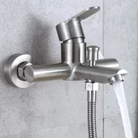 Wall Mounted Cold Hot Water Mixer 304 Stainless Steel Triple Valve Nozzle Tap Bathtub Faucet Bathroom Shower Faucet