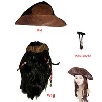 Halloween-Kostüm für Männer und Frauen, Erwachsene, Piratenkapitän, Jack Sparrow, Perücken, Hut, Bart, Weihnachten, Cosplay, Party, Gesichtszubehör
