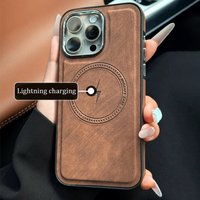 Luxury Lightning Charging Leather Texture Case ForiPhone 17 Air 16 15 14 13 12 11 Pro Max Plus XS XR forMagsafe Magnetic Cover