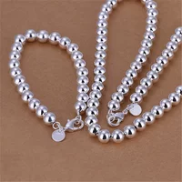 hot sale 925 Sterling Silver Bracelets necklace Jewelry set for Women fine 8MM beads chain Fashion Girl Party Gifts
