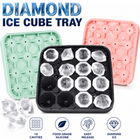 Diamond Ice Cube Tray 16 Cavity Silicone Ice Mold Easy Release Small Ice Maker For Whiskey Cocktails And Summer Drinks