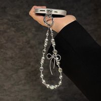 Luxury Crystal Beaded Mobile Phone Chain Fashionable Short Wrist Portable Bow Hanging Decorative Lanyard for Phones