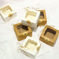 50pcs Cake Boxes,10x10x6cm White Cake Box with Window,Square Cardboard Cake Box for Cake Decorating Supplies for Gift Giving