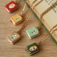 Cute Book Pendant Necklace Mushroom/Flower Pendant Handmade Retro Stainless Steel Chain Waterproof Jewelry Gift