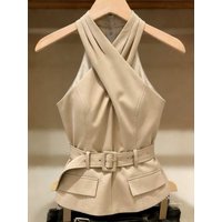 High-End Women's Cross-Back Strapless Vest Summer Waist-Cinching Sleeveless Top Neck Hanging Design Sensation Commute Style