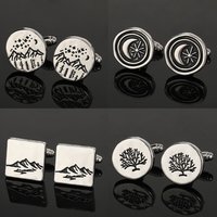 Creative Mountain Moon Star Pattern Round Cufflinks Life Tree Sleeve Button For Mens Shirt Suit Jewelry Decoration