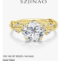 Au585 Round Cut 2CT Moissanite Ring 14K Gold Filled Vintage Floral Engagement Diamond Ring High Clarity for Women Bridal Gift