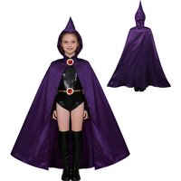 Kids Dress Up Teen Titans Raven Cosplay Costume Children's Black Bodysuit Purple Hooded Cloak Jumpsuits Halloween Party Clothing
