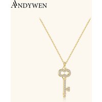 ANDYWEN 925 Sterling Silver Gold Zircon Pave Key Pendant Long Chain Necklace 2021 Wedding Jewelry Luxury Crystal CZ Rock Punk