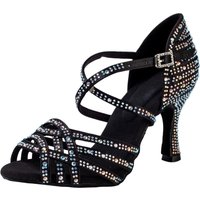 Chaussures de danse latine, chaussures de danse noires pour adultes, diamant incrusté de 7.5cm pour femmes