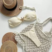 Swimsuit Solid Color Bikini European and American Sexy Lace Up Bikini Women's Small Fresh Split Beach Style Pure Desire Swimsuit