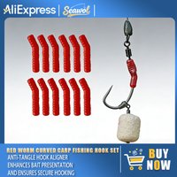 Fishing Hook Aligners, Artificial Worm Anti-Tangle Sleeves Red Incurve Design for Better Hook Sets & Presentation in Carp Fishin
