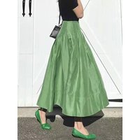 High Waist Green Umbrella Skirt for Women Beautiful Pear Shape Body Half Length Polyester Fiber Summer Season Outdoor Wear