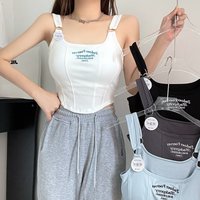 Fashion Embroid Letter Print Crop Tops Women Summer Sexy Streetwear Short Tops Suspenders Sports Tank Top Gym Solid Slim Vest
